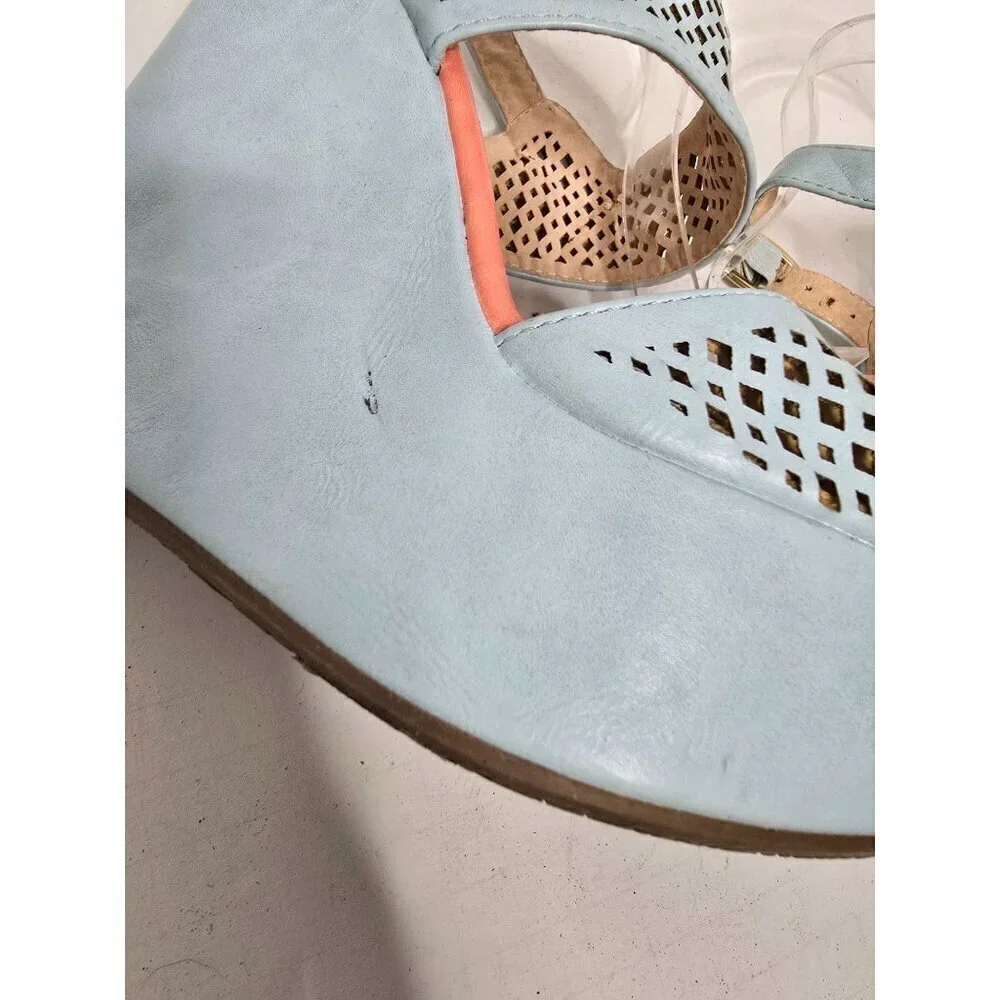 Pastel Blue Platform Wedge Cut Out Sandals size 7